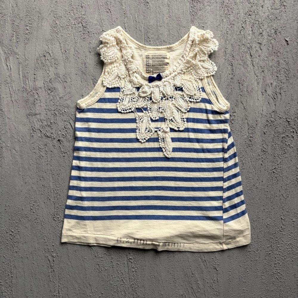 Go To Hollywood Tank Top Medium 130CM Blue Crochet Striped Japan Baby Tee